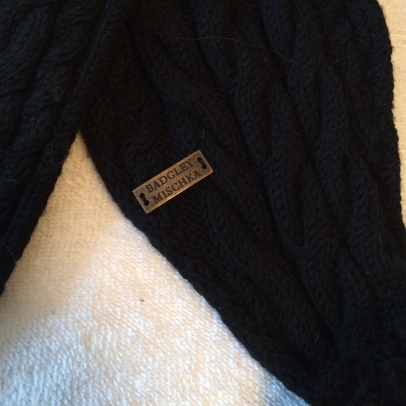 Black Badgley Mischka Scarf with Pom poms