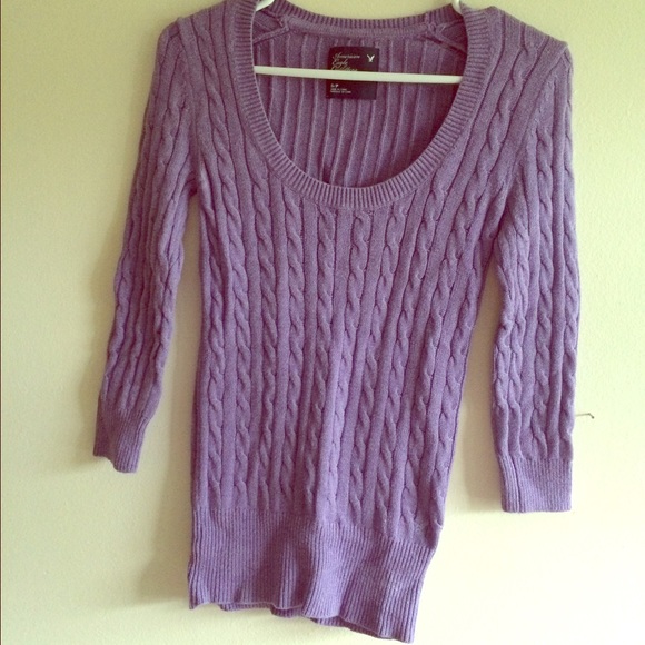 Purple 3/4 sleeve cable knit sweater