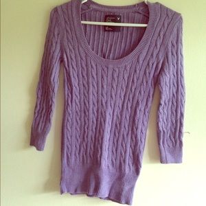 Purple 3/4 sleeve cable knit sweater