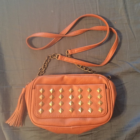 Brown studded leather purse