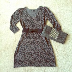 Leopard Gray and Black Dress with Belt