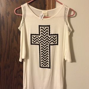 white and black cross shirt