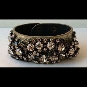 Crystal and Gold Leather Cuff Bracelet