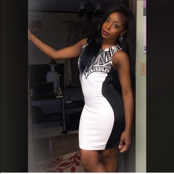 Black and white beaded bodycon dress