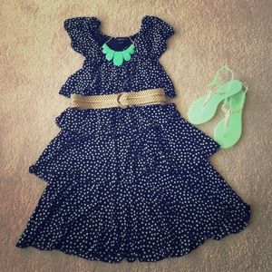 Black with White Polka dots Tiered Ruffle Dress