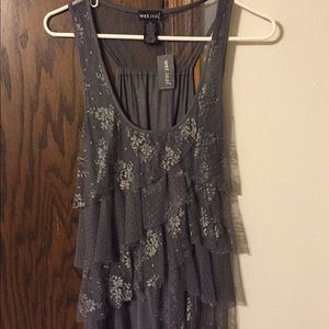 grey floral and lace tank