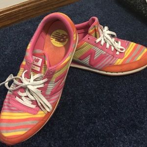 Fun new balance shoes featuring a stripe pattern