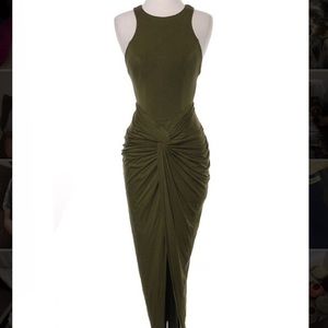 Olive Draped Midi Dress Size Large NWT