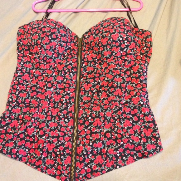 Floral full zip strapless tube top