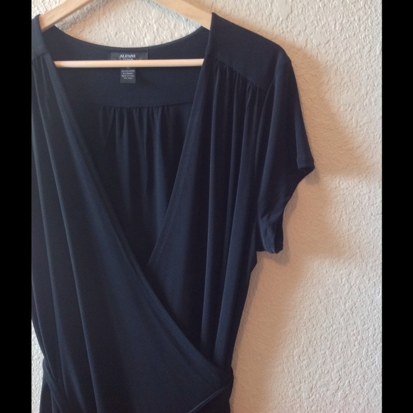 Alfani Short Sleeve Black Wrap Dress. LBD - Picture 2 of 4