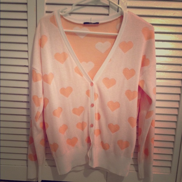 💕Papaya Light Pink Coral Heart Cardigan💕