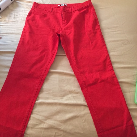 Red straight leg pants!