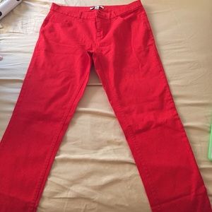 Red straight leg pants!