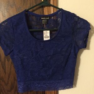 dark blue lace crop top
