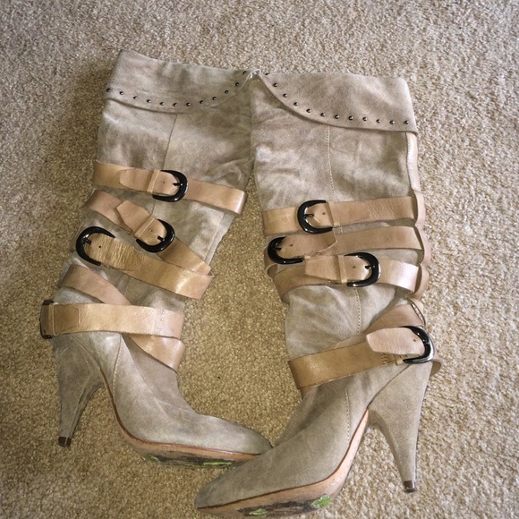 Tan boots with straps