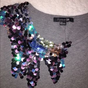 Forever 21 grey sweater with cool shoulder design!