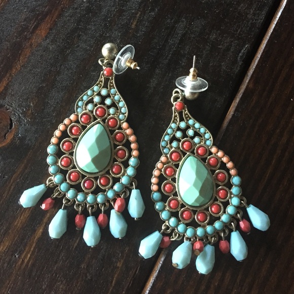 Mint, Peach & Coral Chandelier Earrings