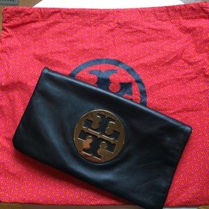 Tory Burch Black Reva Leather Clutch