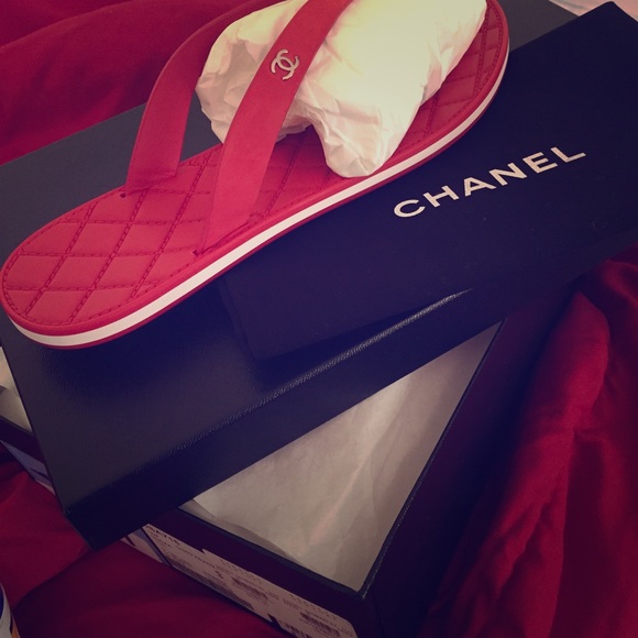 Red Chanel Thong Sandals