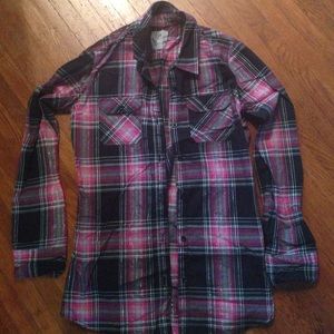 Pink, Grey, and Black Plaid Button Shirt