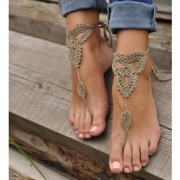 Crochet Black Barefoot Sandals,Beach Pool, shoes