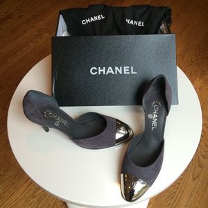 Chanel Chaus Ouvertes Grey Suede with Silver  9.5