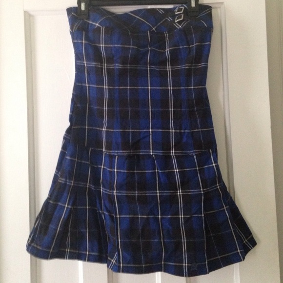 Royal Blue, Black and White Plaid strapless Dress