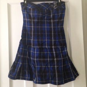 Royal Blue, Black and White Plaid strapless Dress