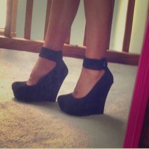 Black suede wedges