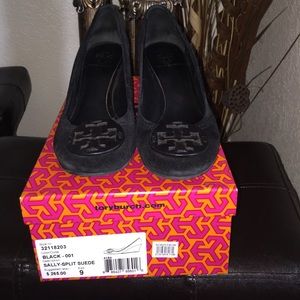 Tory Burch Black Suede wedge shoes
