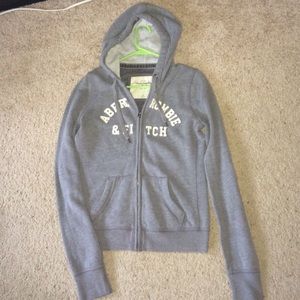 Abercrombie and Fitch Grey Cotton Zip-Up Hoodie