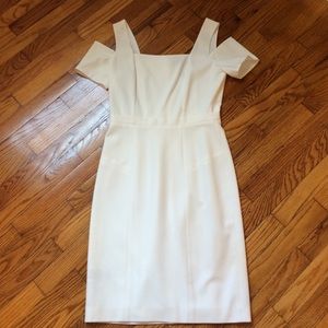 BCBG white open shoulder cap sleeve cocktail dress