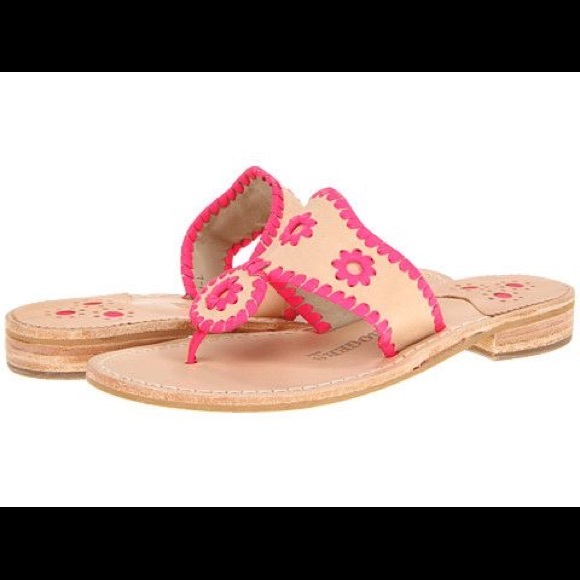 Jack Rogers (Neon Pink) Vachetta Hibiscus Sandals
