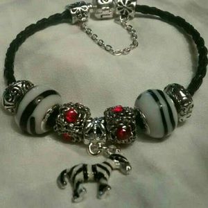 Black Leather Zebra Bracelet