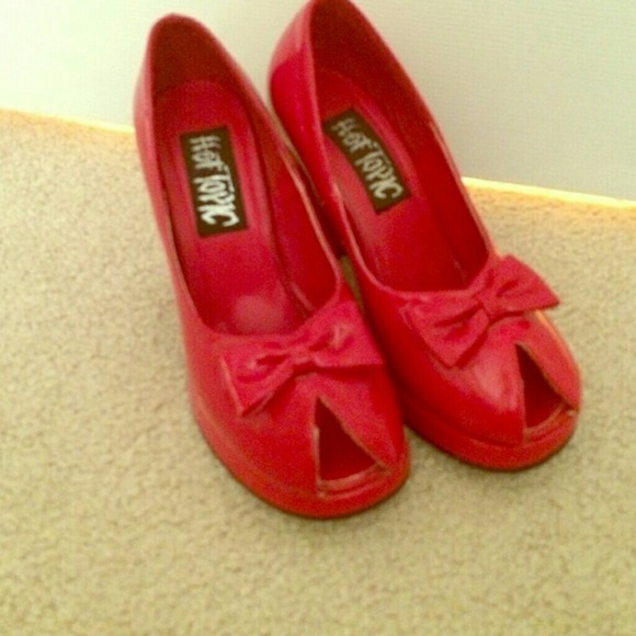 Red peep toe heels pumps