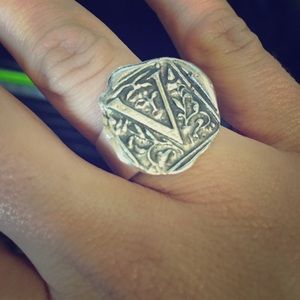 Waxing Poetic sterling silver "V" initial ring