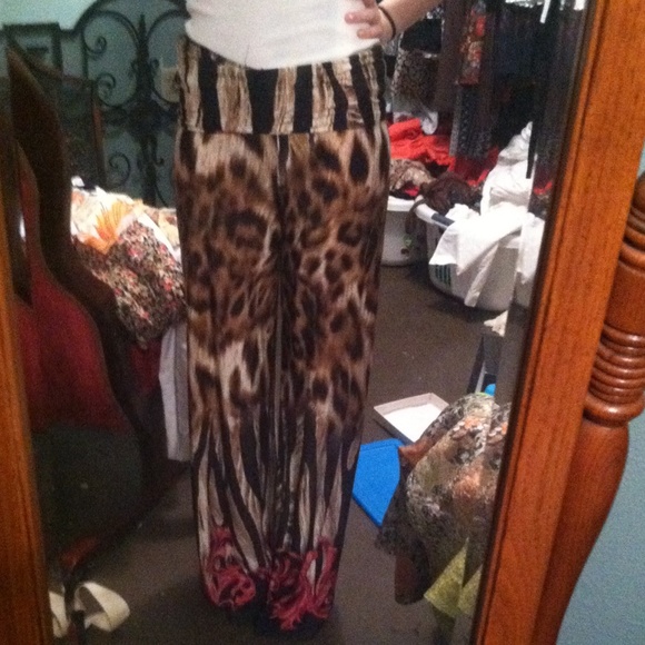Cheetah & Red Palazzo Pants - Picture 2 of 4