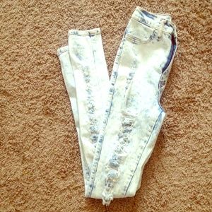 High waisted skinny distressed jeans
