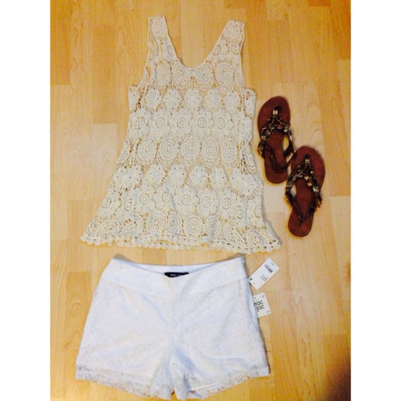 White lace shorts and crochet top