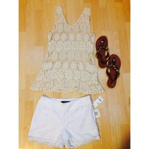 White lace shorts and crochet top