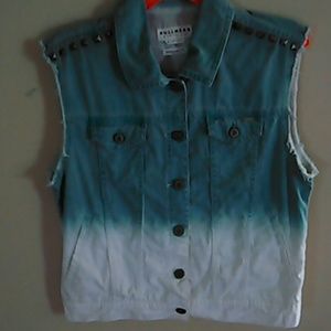 gradient teal blue to white denim vest