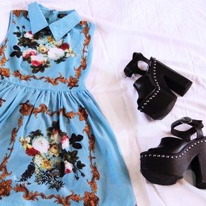 Romwe baroque floral blue dress