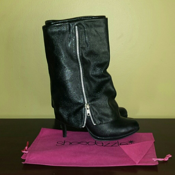 Black Faux Leather Cuff Boots