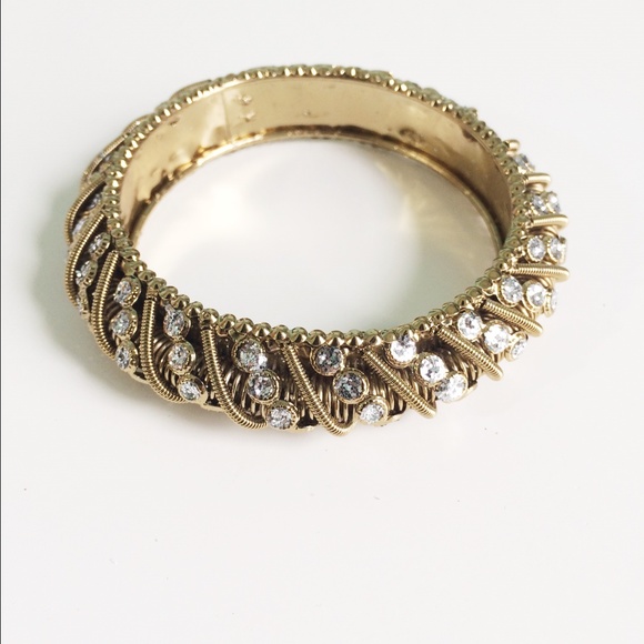 NEW. Gold Plated Statement Bangle with Crystals - Picture 3 of 4