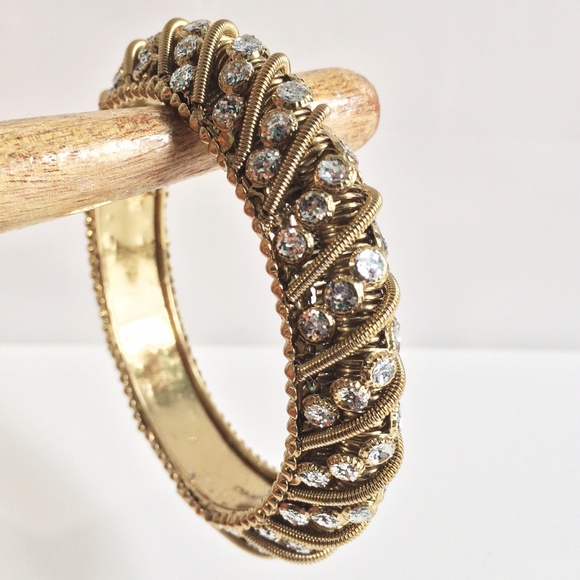 NEW. Gold Plated Statement Bangle with Crystals - Picture 4 of 4