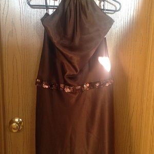 Bronze satin halter dress
