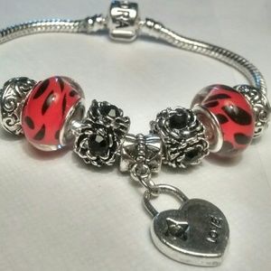 Pandora Like Red Murano Beads with Heart