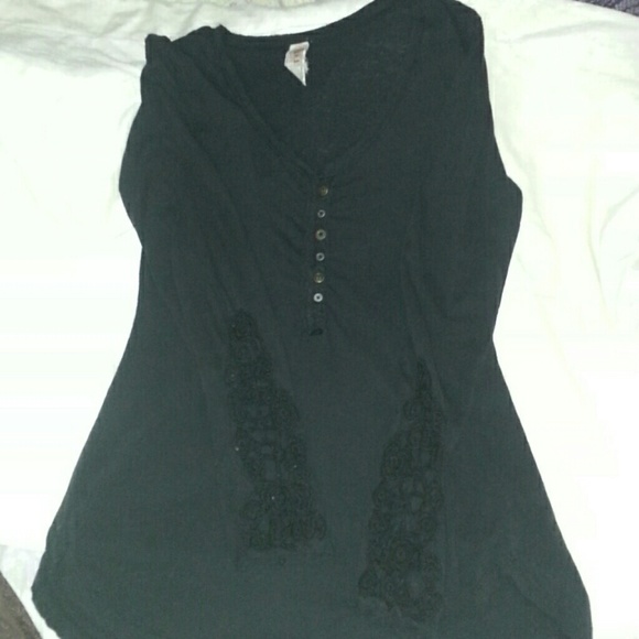 Free People Lace Cut out Long Sleeve T-shirt