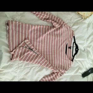 J. Crew Pink and White Stripe side zip knit top