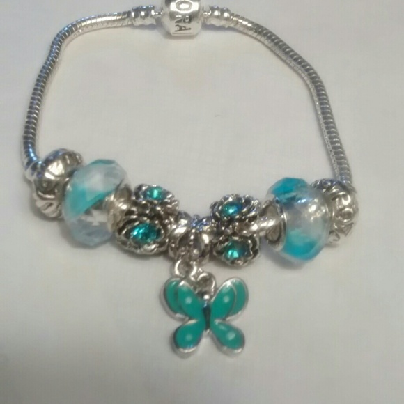 Pandora Like Blue Murano Beads with Butterfly